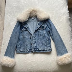 Reformation Aussie Faux Fur Trim Denim Jacket in Cream